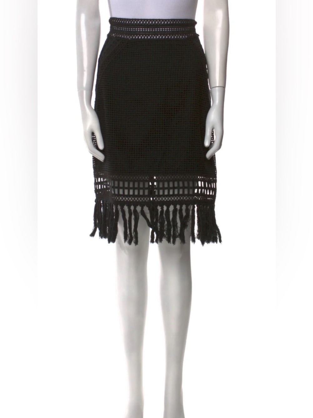 Jonathan Simkhai Black Crochet Fringe Pencil Skirt size Small